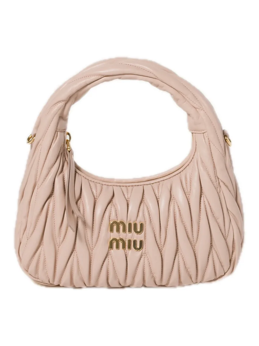 Powder Pink Quilted Leather Hobo Bag, front view