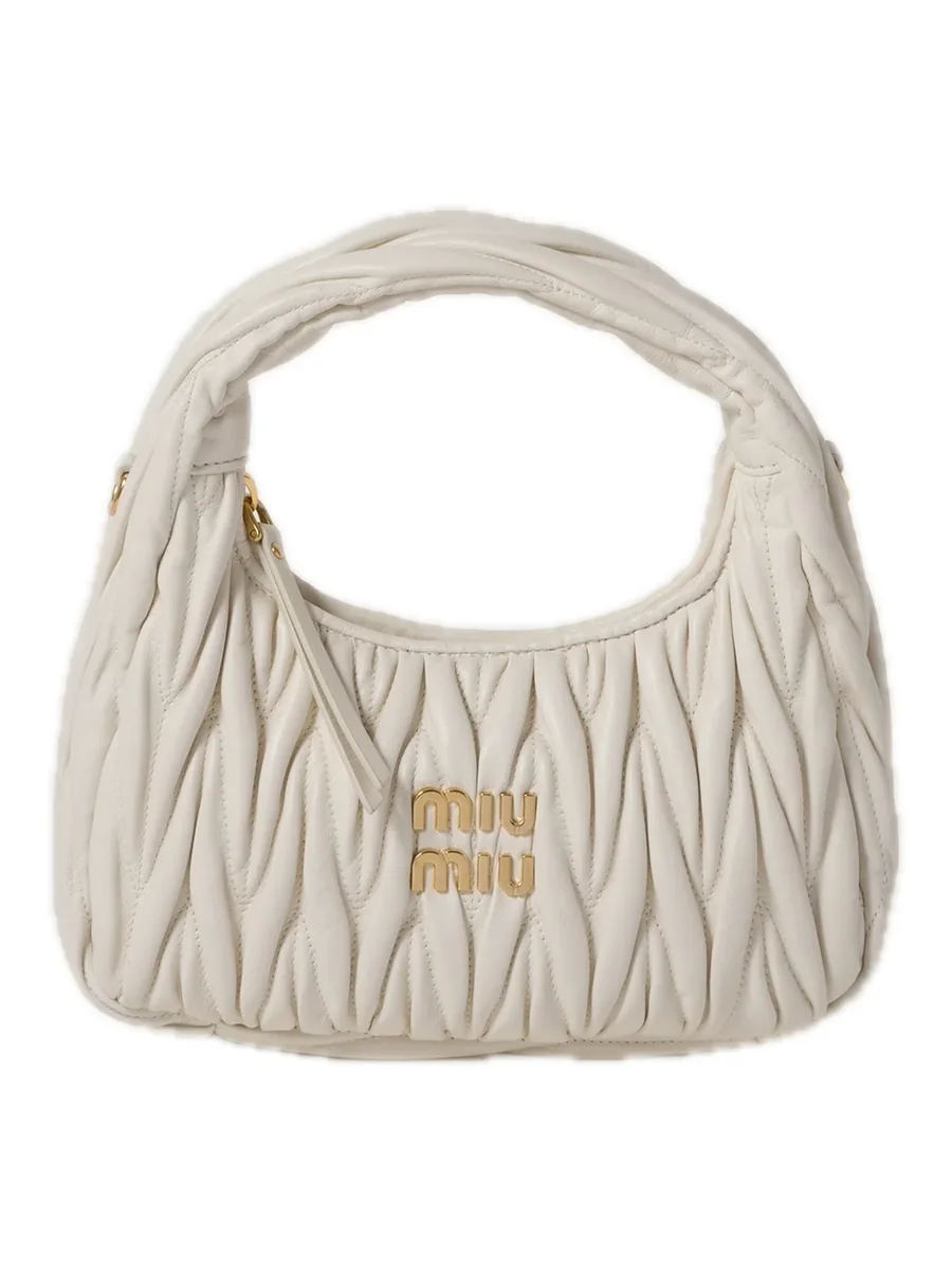 White Quilted Leather Hobo Bag, front view
