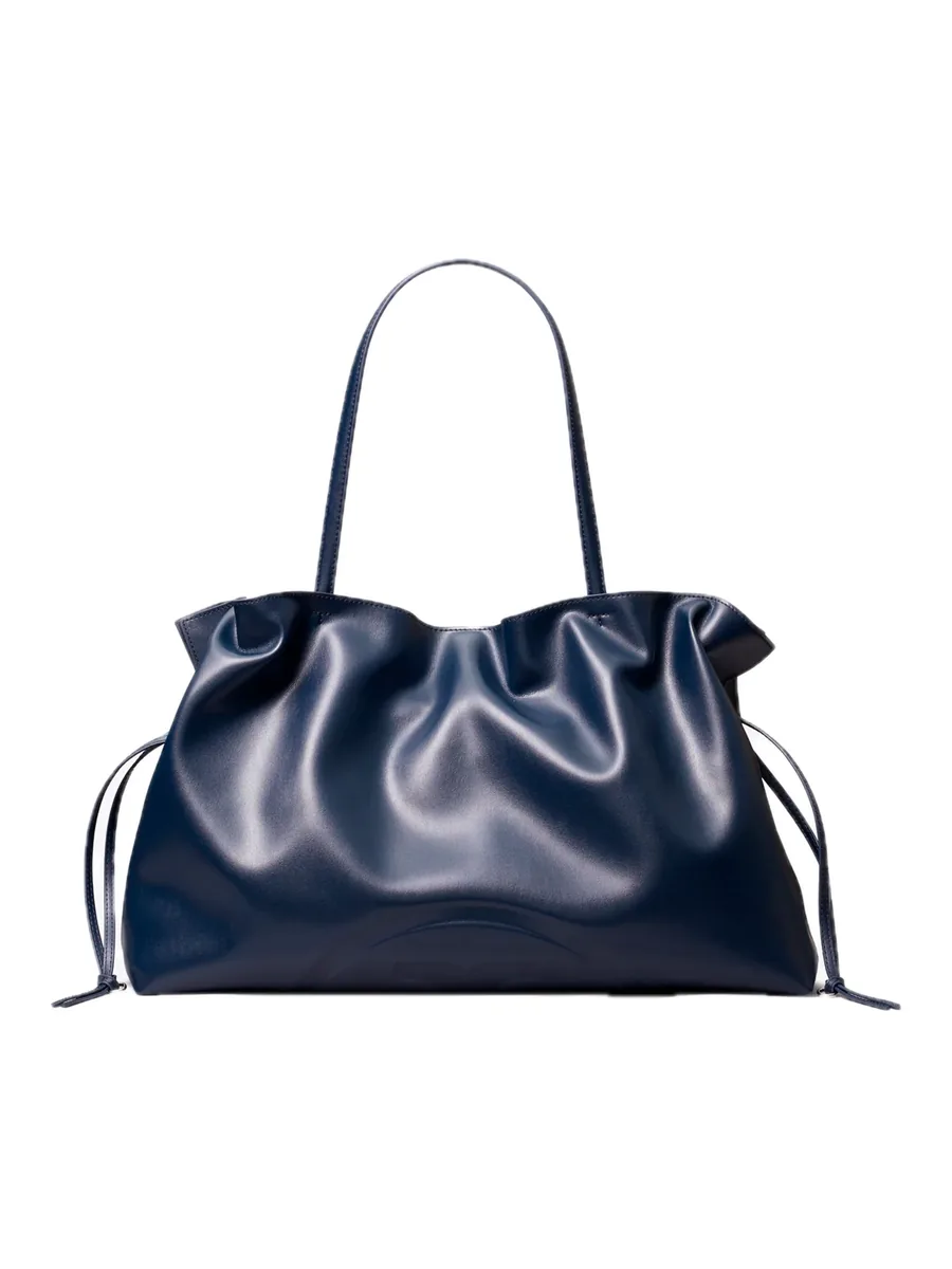 Navy Drawstring Tote Bag, front view