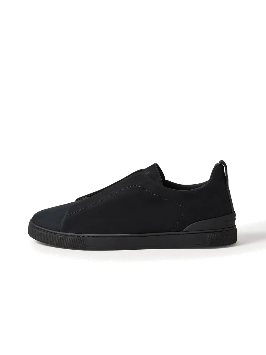 Black Nubuck Crossed-Elastic Sneaker, side view