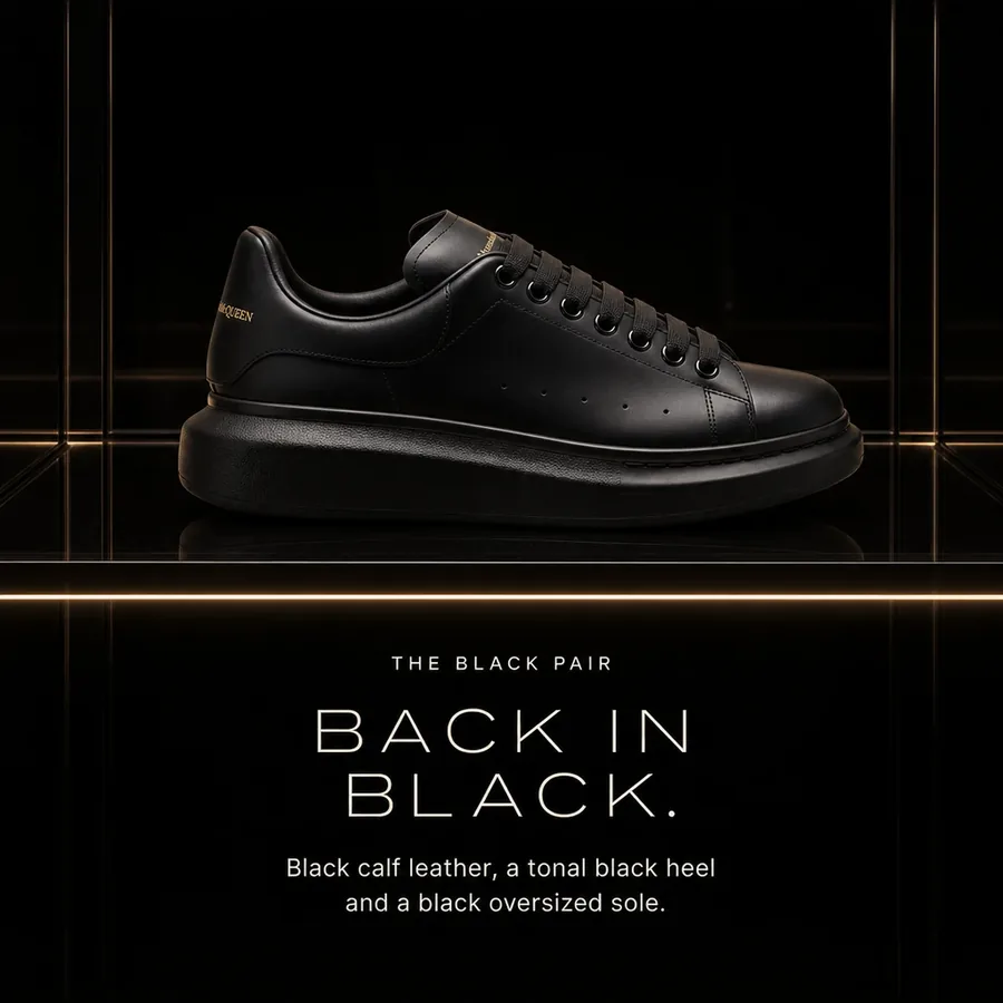 Back in black: black calf leather, a tonal black heel and a black oversized sole. Black Friday.