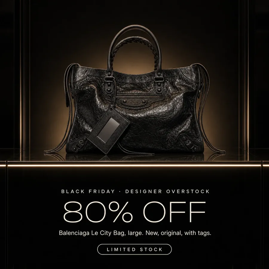 Black Friday, designer overstock: 80% off the Balenciaga Le City Bag, large. New, original, with tags. Limited stock.