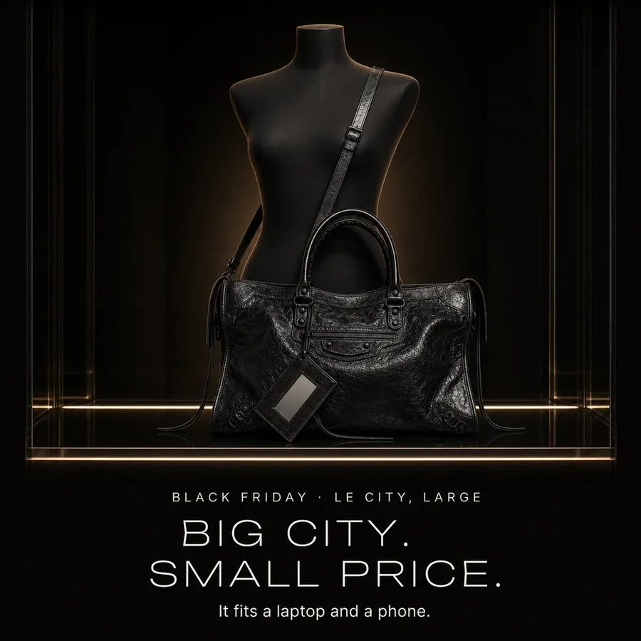 Black Friday, Le City large: big city, small price. It fits a laptop and a phone.
