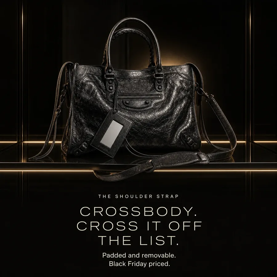 The shoulder strap: crossbody, cross it off the list. Padded and removable, Black Friday priced.