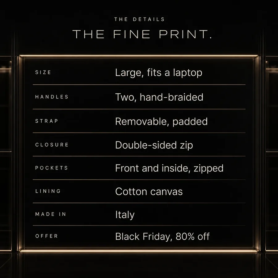 The fine print: Balenciaga Le City Bag, large, fits a laptop, hand-braided handles, made in Italy. Black Friday, 80% off.