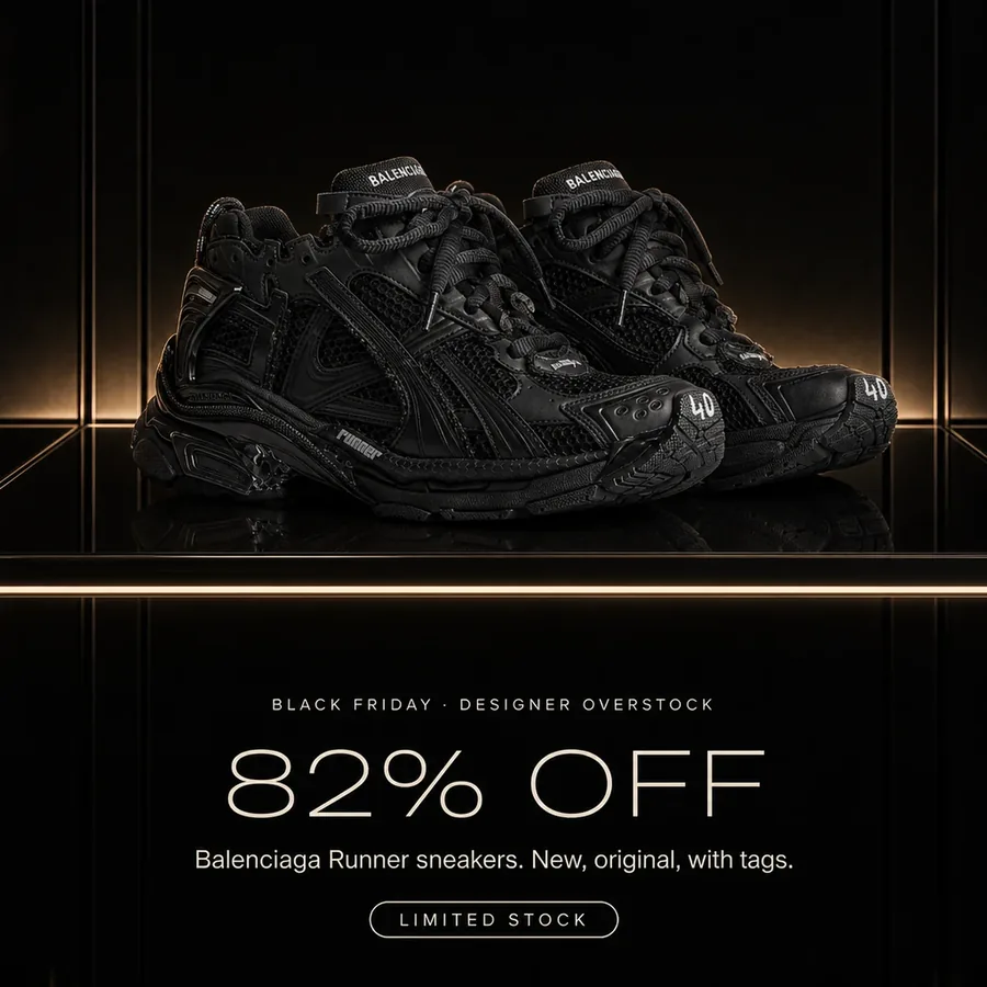 Black Friday, designer overstock: 82% off the Balenciaga Runner sneakers, new, original, with tags. Limited stock.