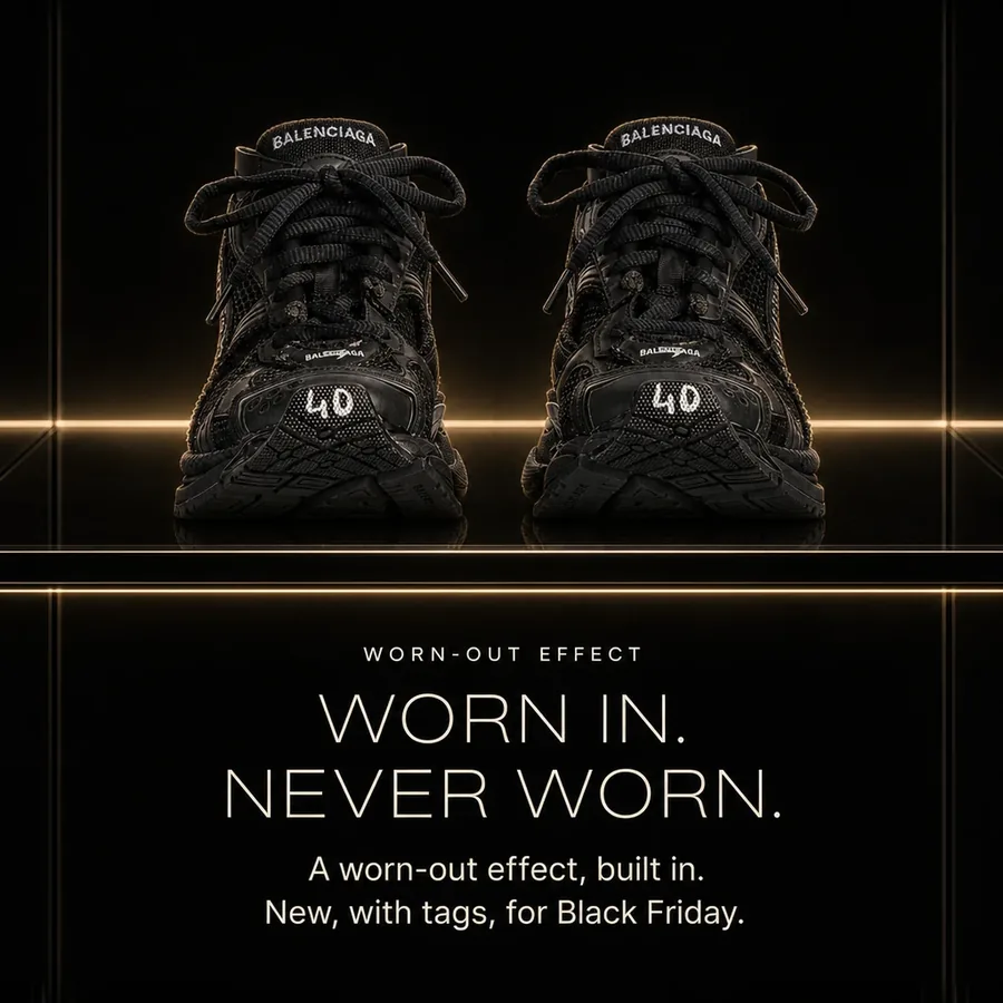 Worn in, never worn: a worn-out effect, built in. New, with tags, for Black Friday.