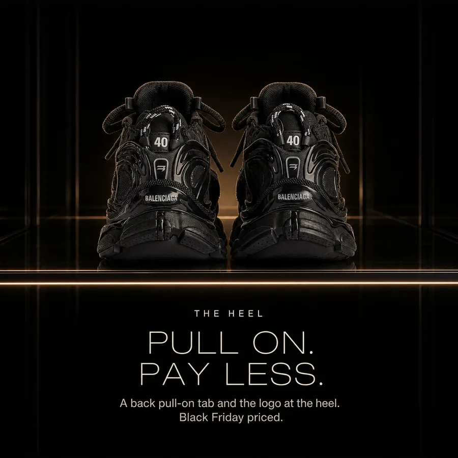 Pull on, pay less: a back pull-on tab and the Balenciaga logo at the heel. Black Friday priced.