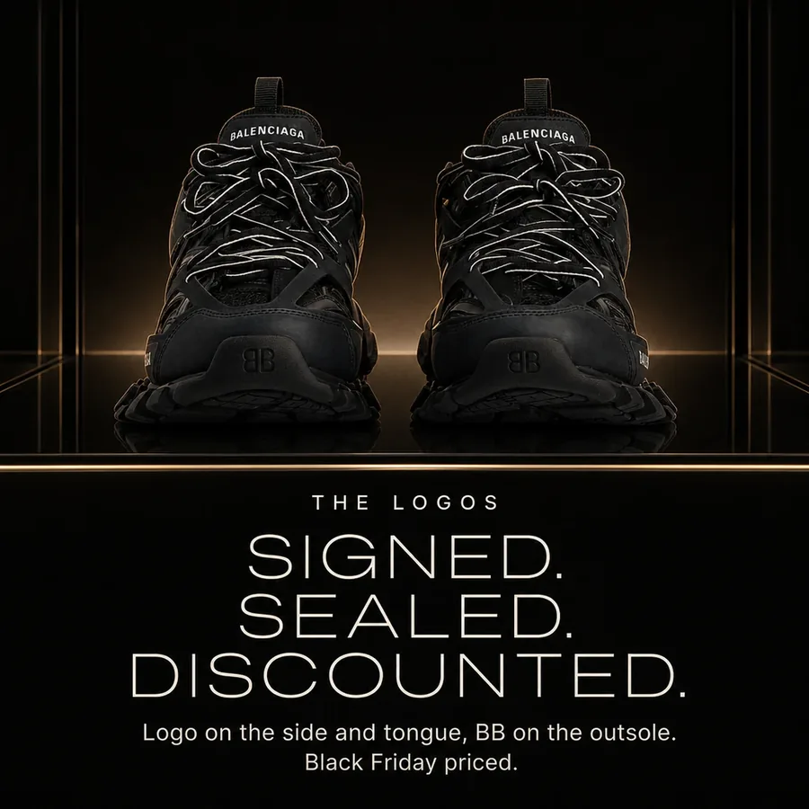Signed, sealed, discounted: logo on the side and tongue, BB on the outsole. Black Friday priced.