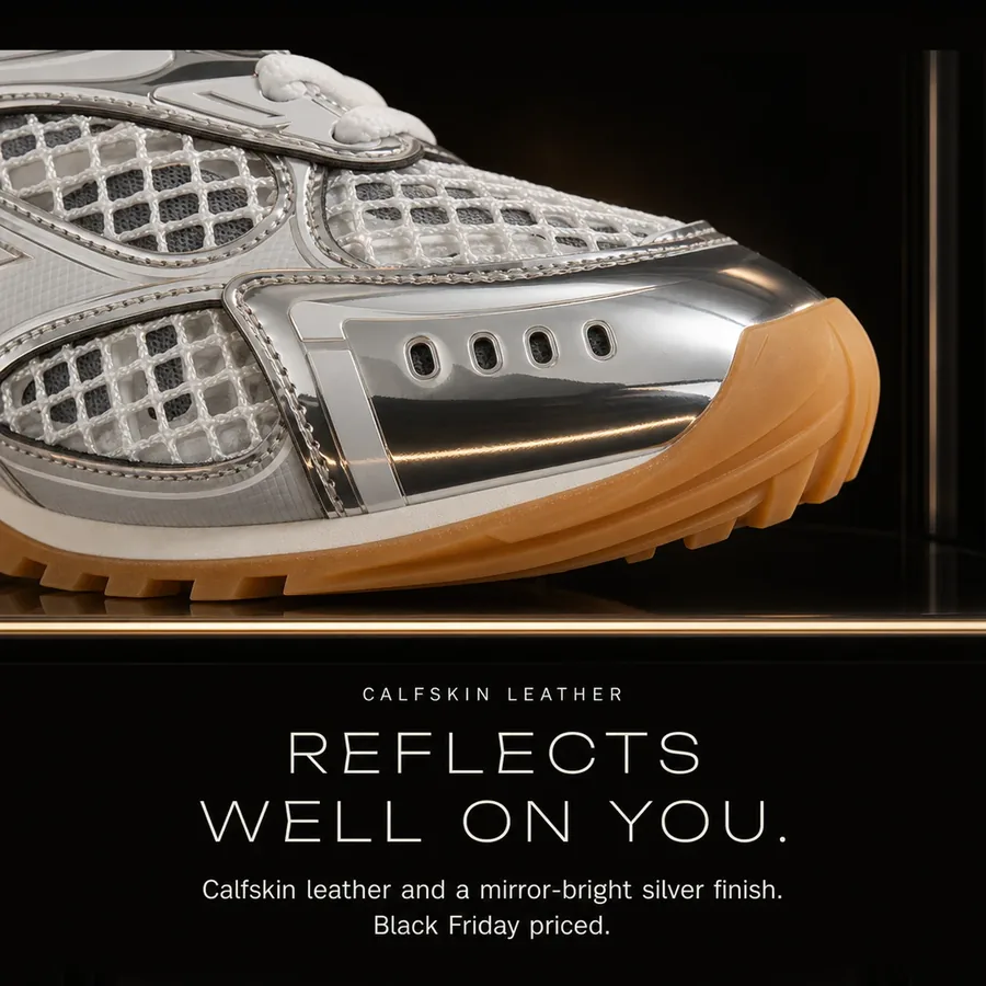 Reflects well on you: calfskin leather and a mirror-bright silver finish, Black Friday priced.