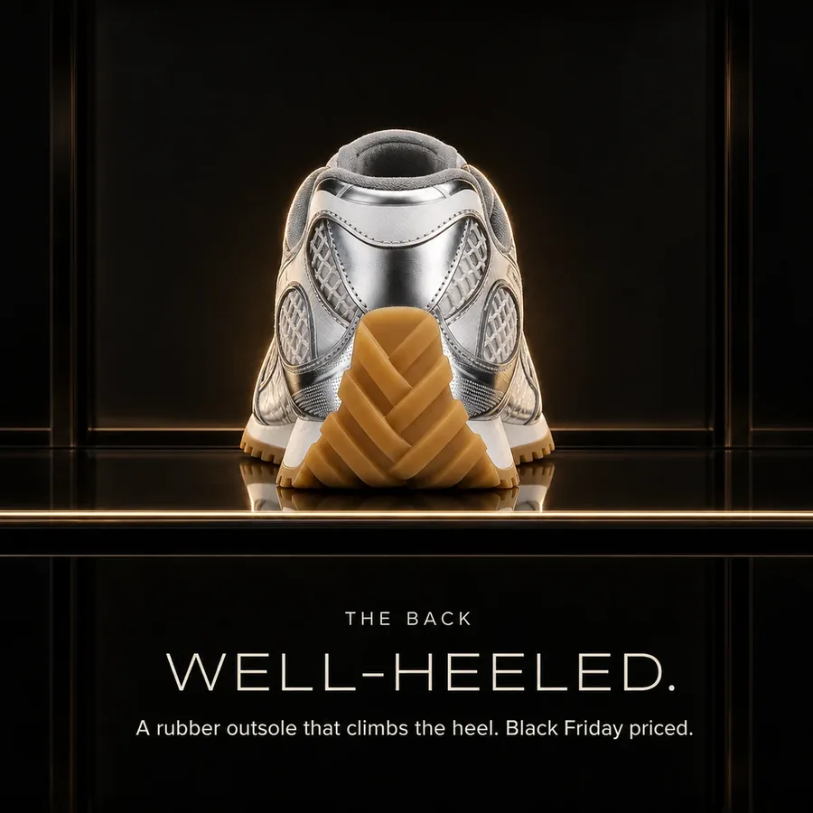 Well-heeled: a rubber outsole that climbs the heel, Black Friday priced.
