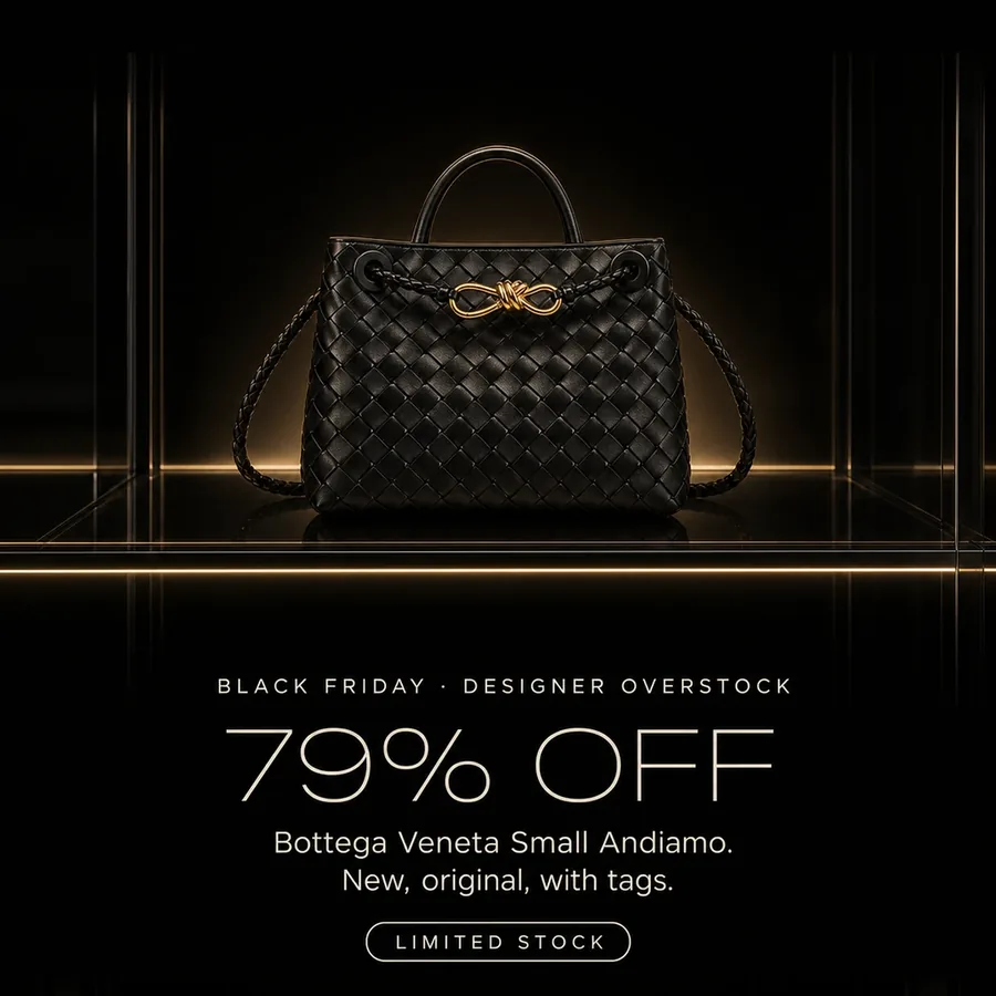Black Friday, designer overstock: 79% off. Bottega Veneta Small Andiamo. New, original, with tags. Limited stock.