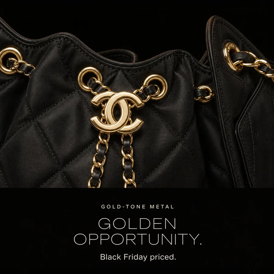 Golden opportunity: the gold-tone CC, eyelets and chain of the Chanel 25 Mini. Black Friday priced.