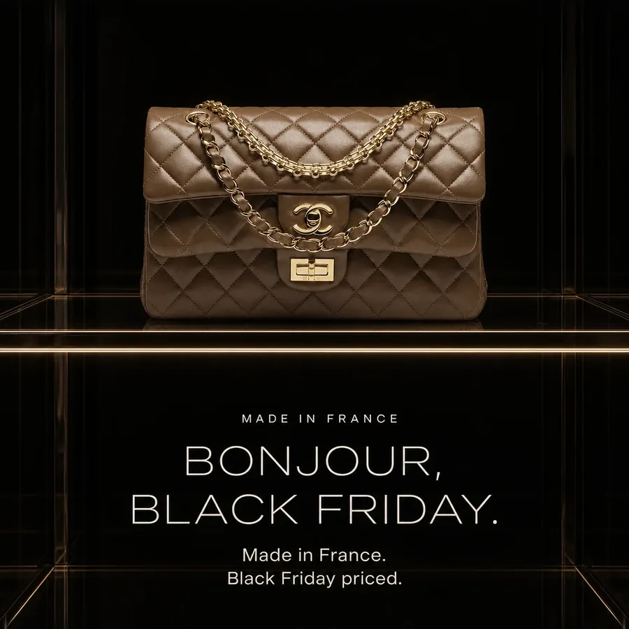 Bonjour, Black Friday: the Chanel Flap Bag in brown lambskin, made in France, Black Friday priced.