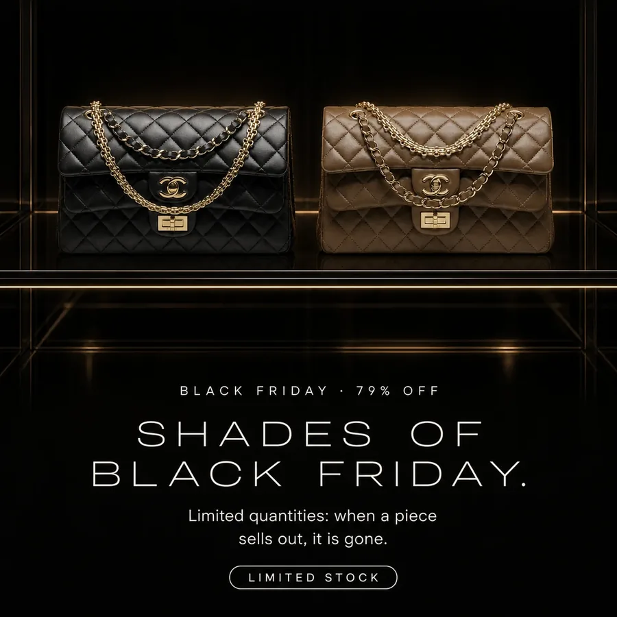 Black Friday, 79% off: shades of Black Friday, the Chanel Flap Bag in black and in brown. Limited stock.