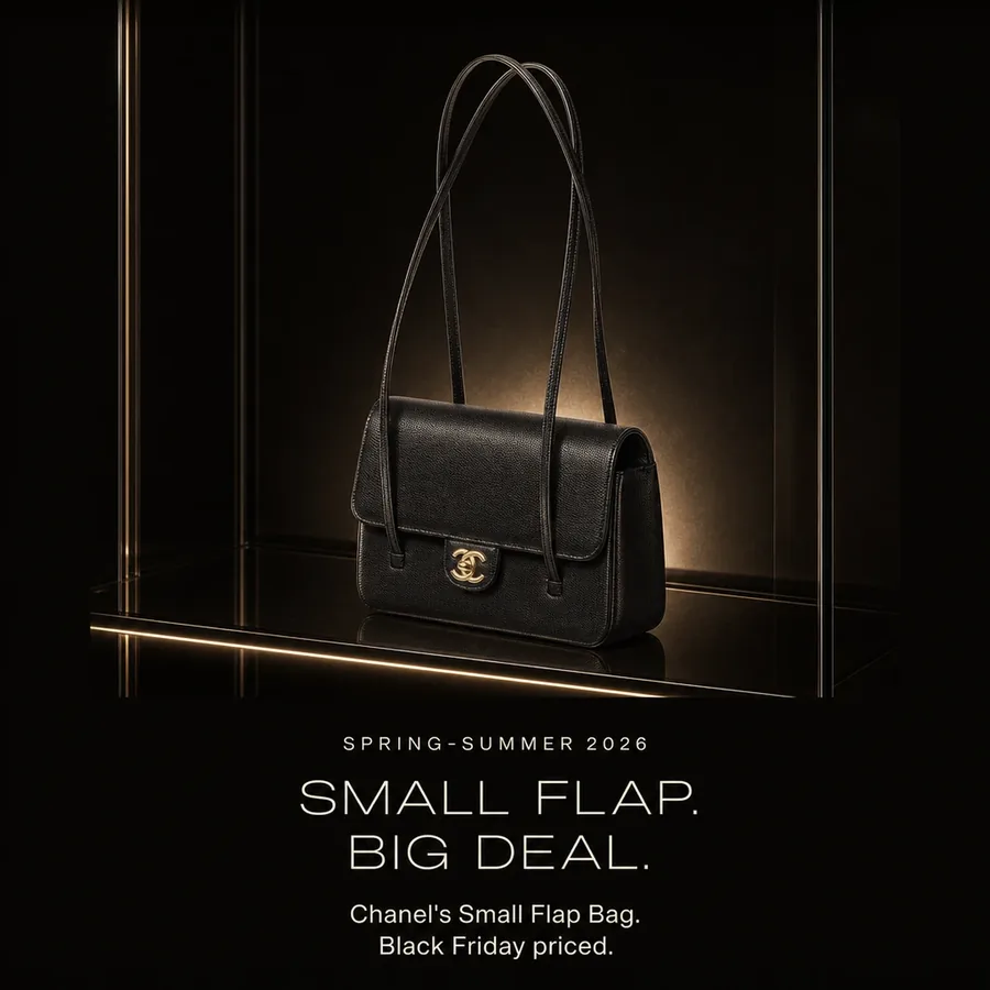 Small flap, big deal: the Chanel Small Flap Bag in black, from Spring-Summer 2026, Black Friday priced.