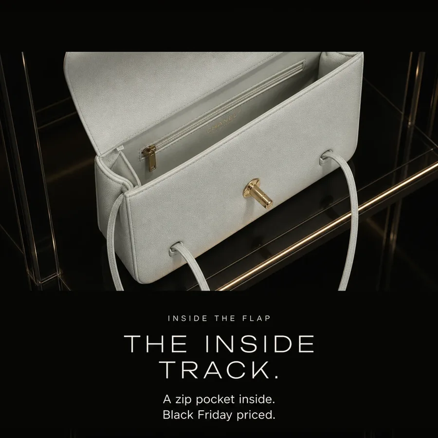 The inside track: a zip pocket inside the light green Chanel Small Flap Bag, Black Friday priced.