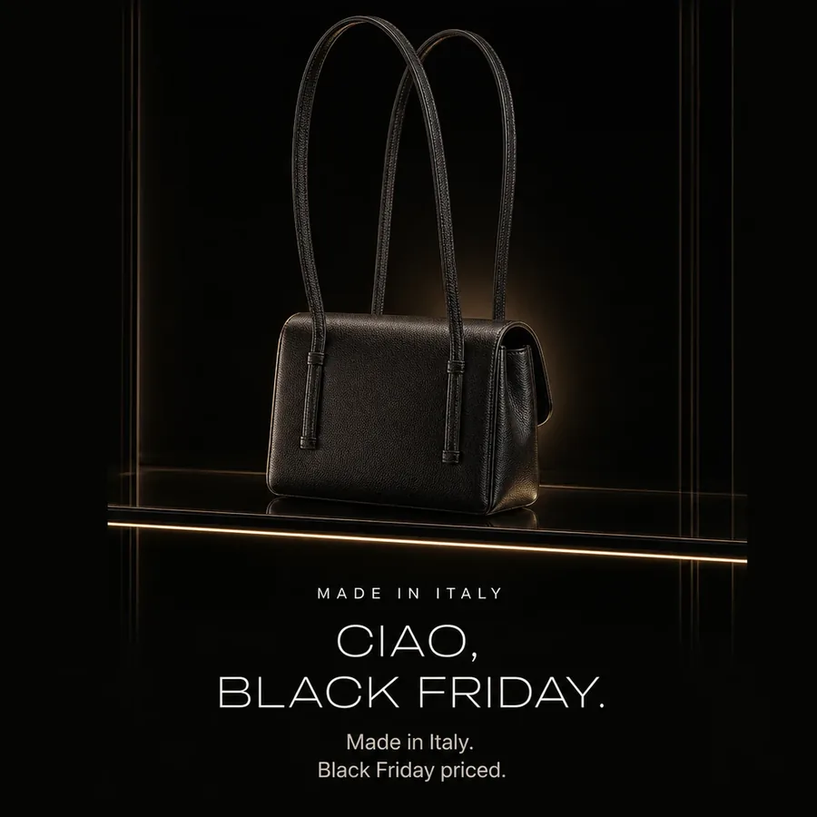 Ciao, Black Friday: the back of the Chanel Small Flap Bag in black, made in Italy, Black Friday priced.