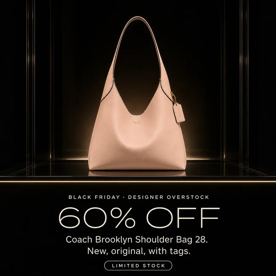 Black Friday, designer overstock: 60% off the Coach Brooklyn Shoulder Bag 28, new, original, with tags. Limited stock.