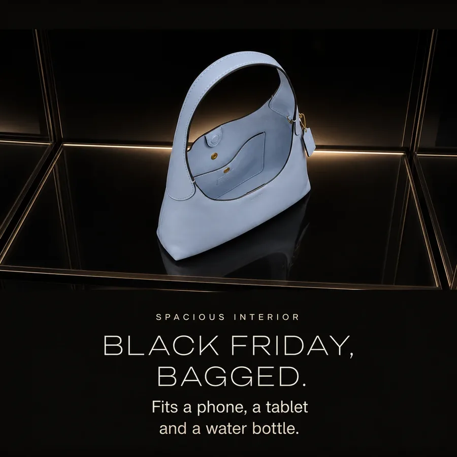 Black Friday, bagged: a spacious interior that fits a phone, a tablet and a water bottle, in bluebell.