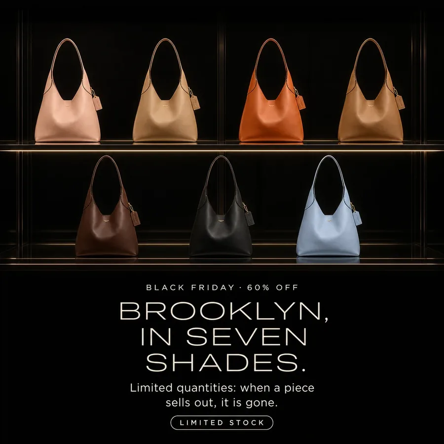 Black Friday, 60% off: the Brooklyn 28 in seven shades. Limited quantities: when a piece sells out, it is gone.