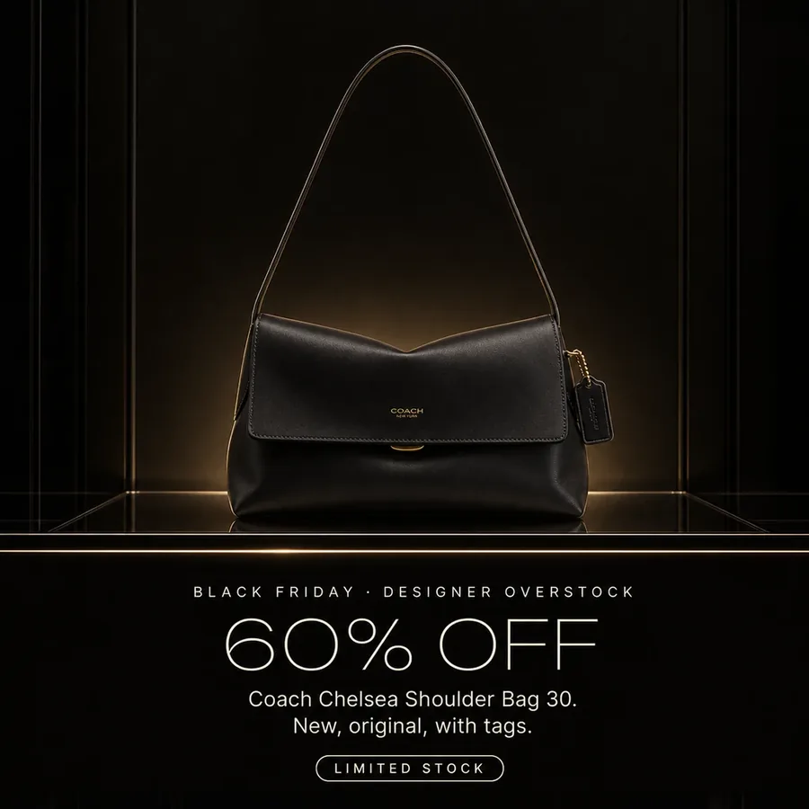 Black Friday, designer overstock: 60% off the Coach Chelsea Shoulder Bag 30, new, original, with tags. Limited stock.