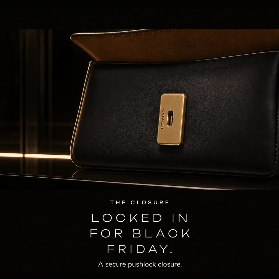Locked in for Black Friday: a secure brass pushlock closure under the flap.