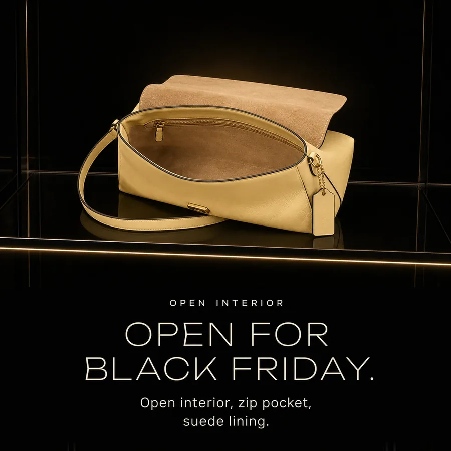 Open for Black Friday: an open interior for daily essentials, an inside zip pocket and suede lining.