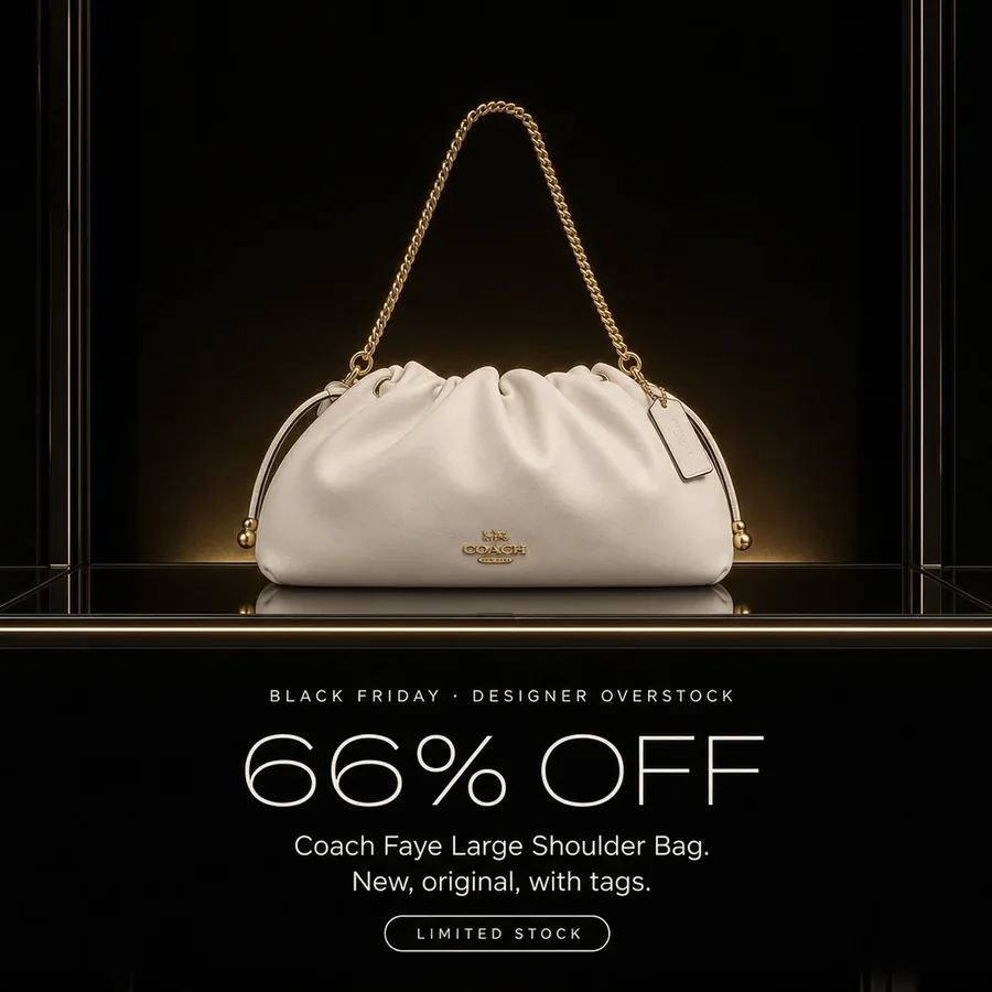 Black Friday, designer overstock: 66% off the Coach Faye Large Shoulder Bag, new, original, with tags. Limited stock.