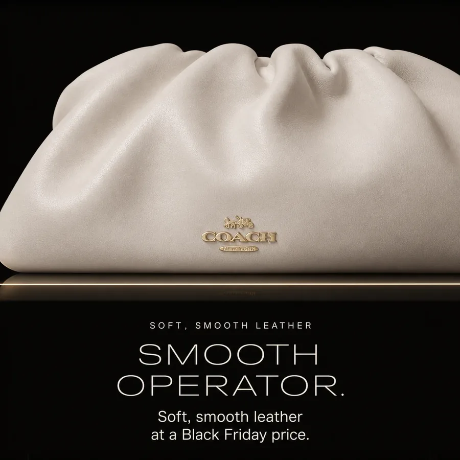 Smooth operator: soft, smooth chalk leather with the small gold-tone Coach logo, at a Black Friday price.