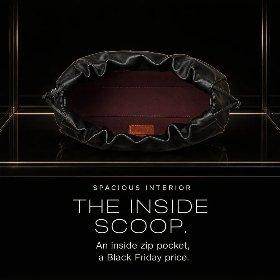 The inside scoop: the black Faye open from above, with its fabric lining and an inside zip pocket, at a Black Friday price.