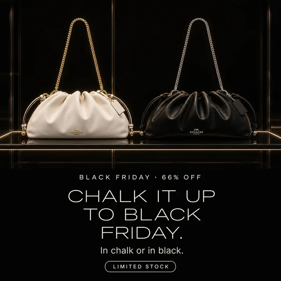 Black Friday, 66% off: chalk it up to Black Friday, the Coach Faye Large Shoulder Bag in chalk or in black. Limited stock.