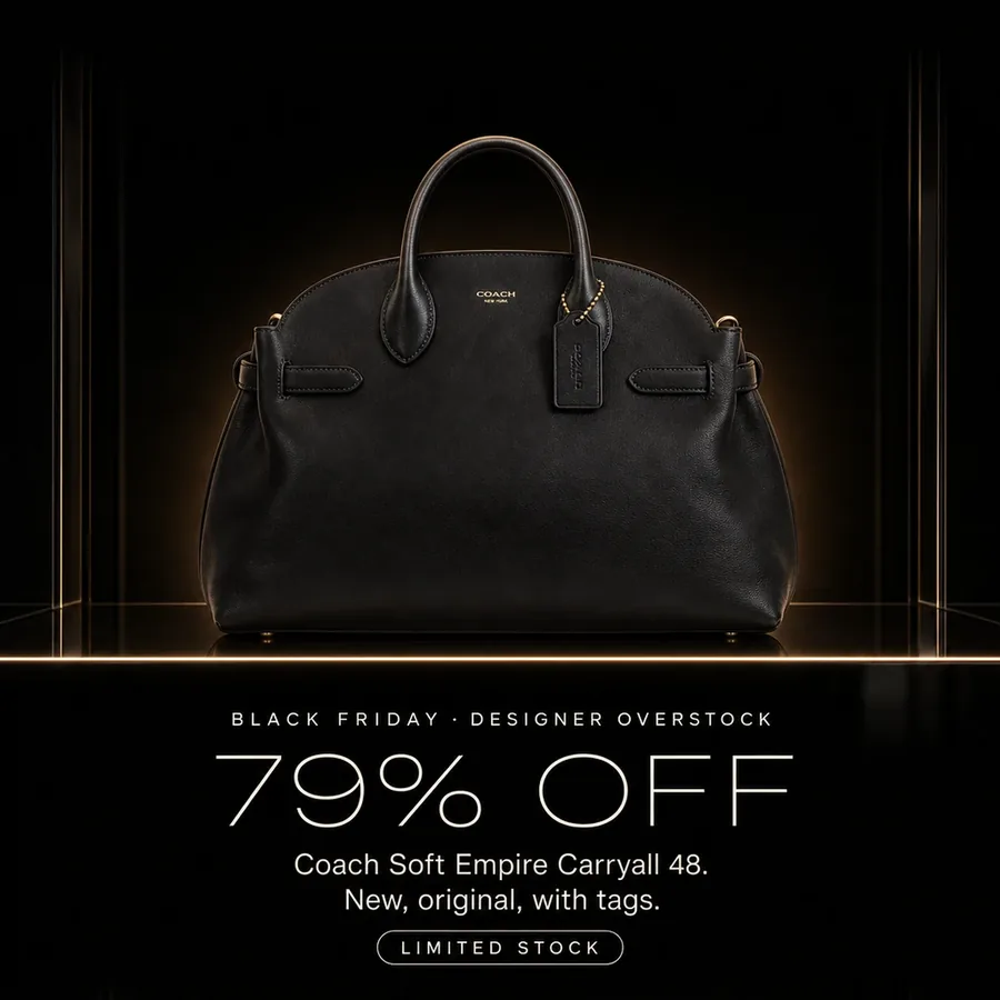 Black Friday, designer overstock: 79% off the Coach Soft Empire Carryall 48, new, original, with tags. Limited stock.