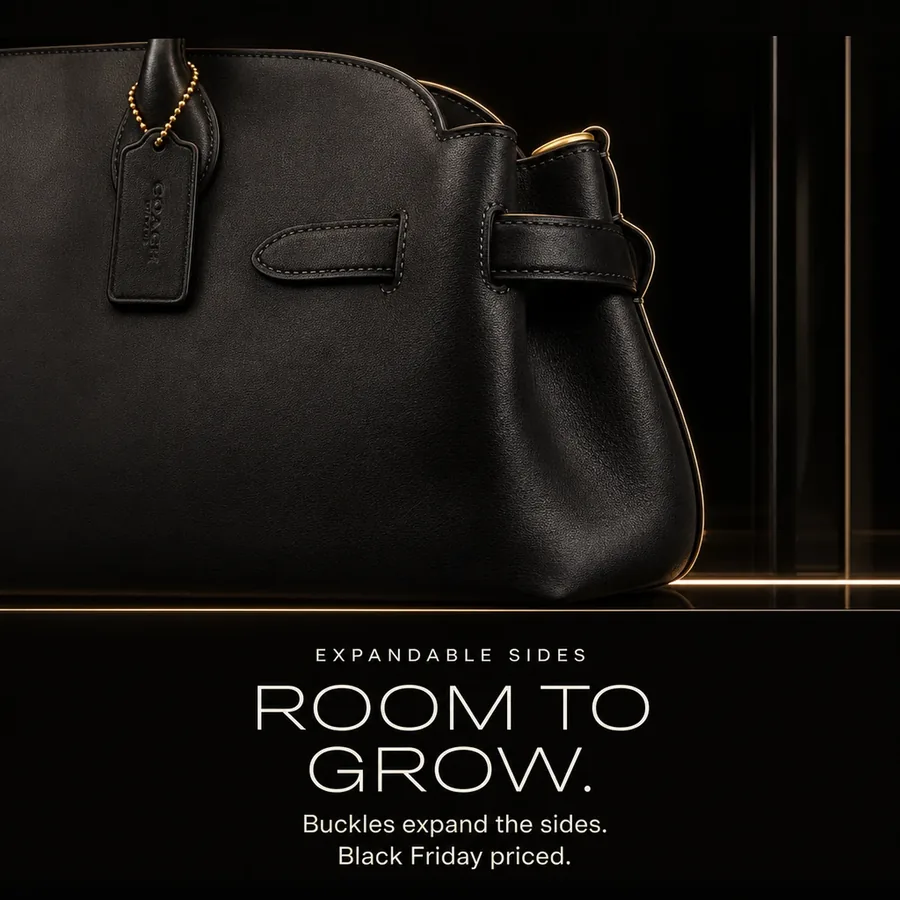 Room to grow: interior buckles expand the side gussets for more room, Black Friday priced.