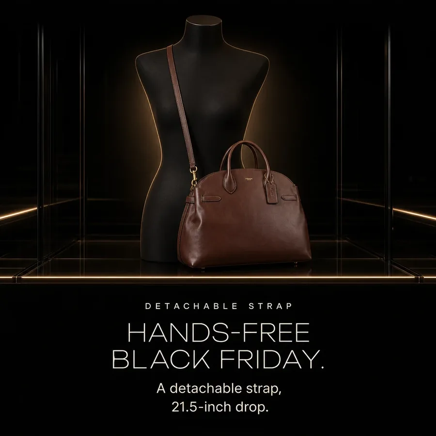 Hands-free Black Friday: worn crossbody on the detachable strap with a 21.5-inch drop.