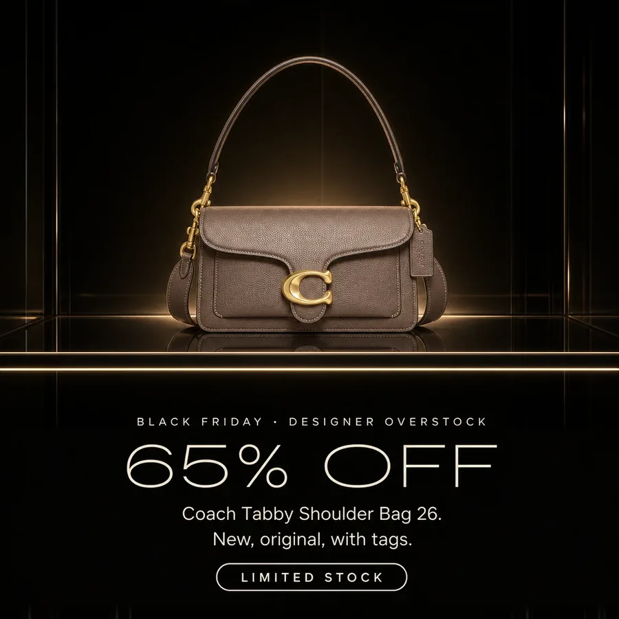 Black Friday, designer overstock: 65% off the Coach Tabby Shoulder Bag 26, new, original, with tags. Limited stock.