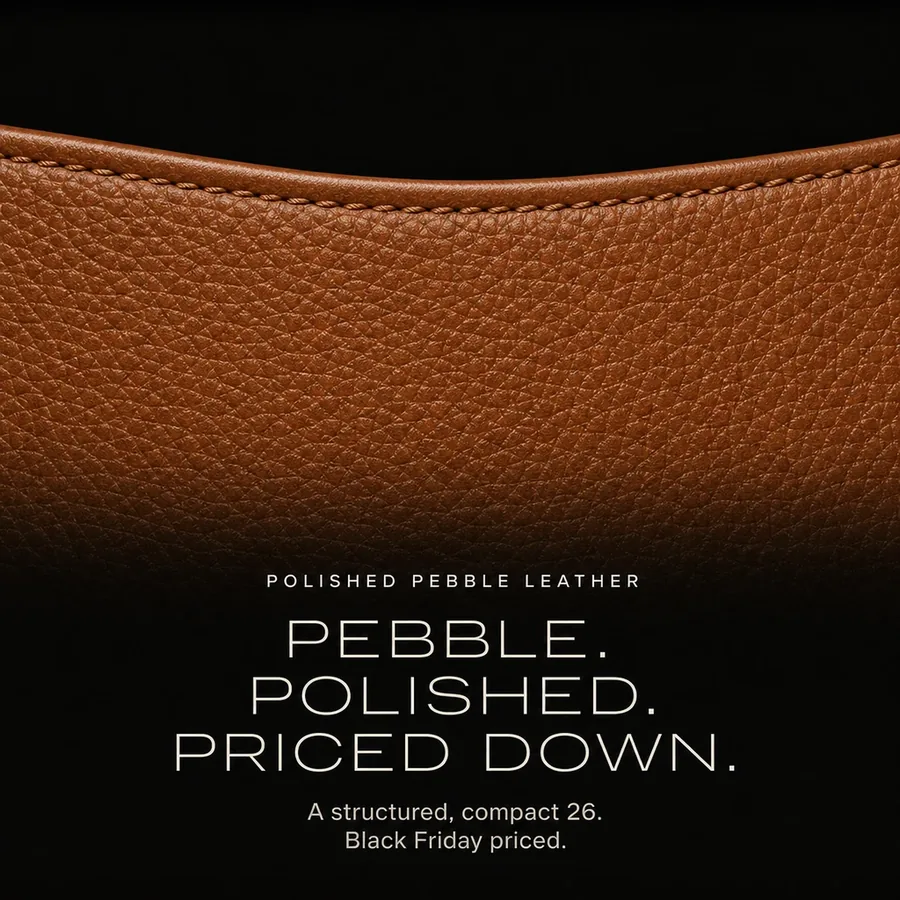 Pebble, polished, priced down: polished pebble leather in a structured, compact 26. Black Friday priced.