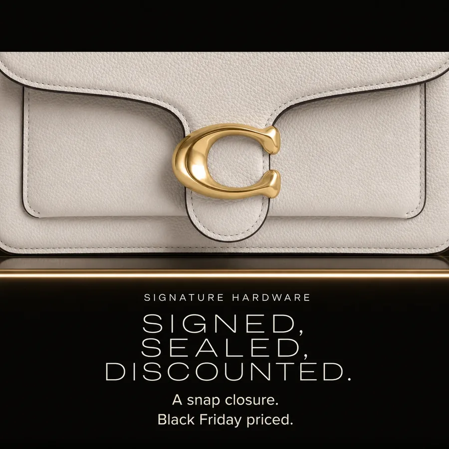 Signed, sealed, discounted: Coach Signature hardware and a snap closure, Black Friday priced.