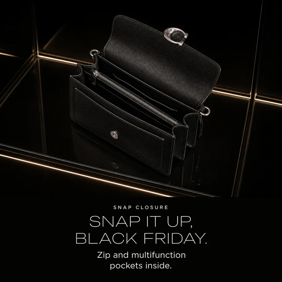 Snap it up, Black Friday: a snap closure with zip and multifunction pockets inside.