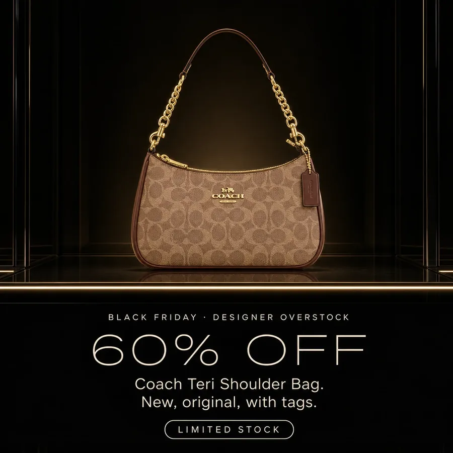 Black Friday, designer overstock: 60% off the Coach Teri Shoulder Bag, new, original, with tags. Limited stock.