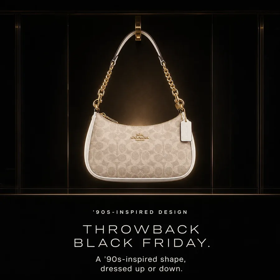Throwback Black Friday: the Teri's '90s-inspired shape in sand canvas with chalk trim, dressed up or down.