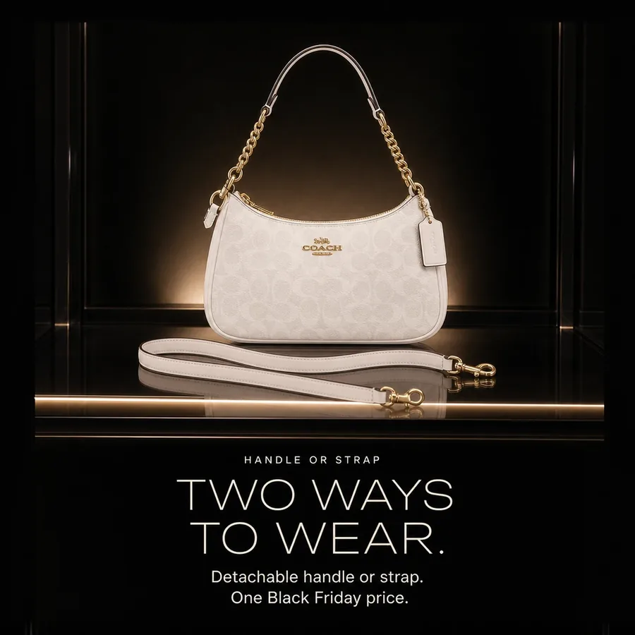 Two ways to wear: a detachable chain handle or a detachable long strap, at one Black Friday price.