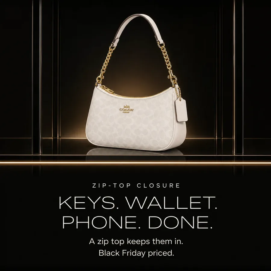 Keys, wallet, phone, done: room for the essentials under a zip-top closure, Black Friday priced.