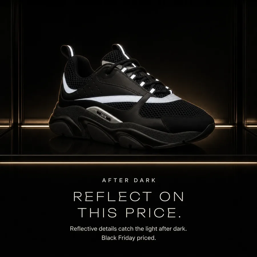 Reflect on this price: the reflective details of the Dior B22 catch the light after dark. Black Friday priced.