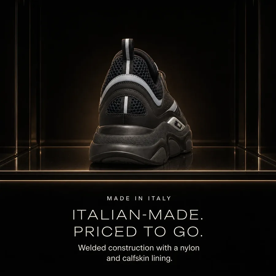 Italian-made, priced to go: the Dior B22 is made in Italy, with welded construction and a nylon and calfskin lining.
