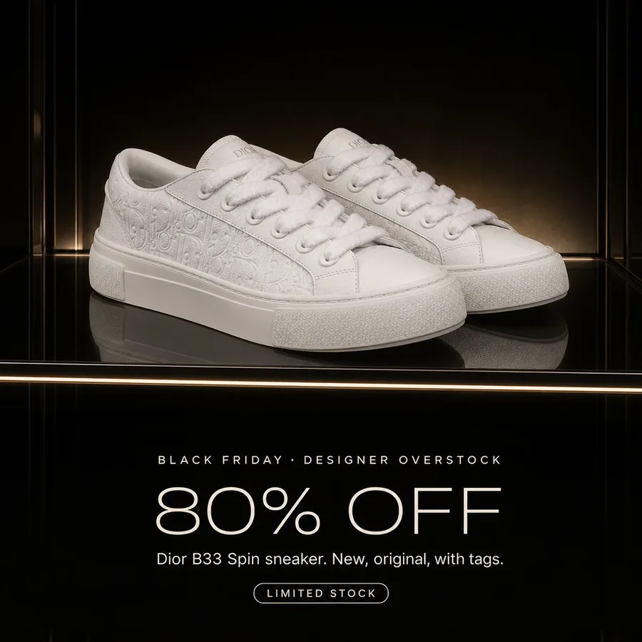 Black Friday, designer overstock: 80% off the Dior B33 Spin sneaker, new, original, with tags. Limited stock.