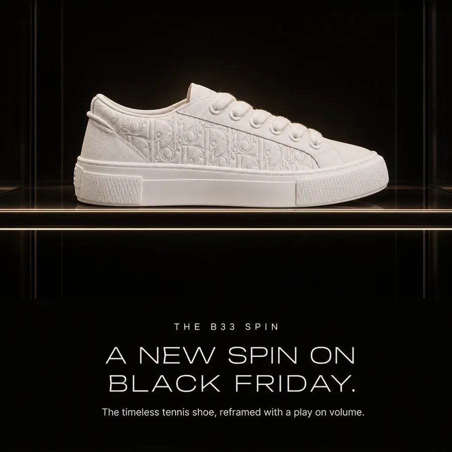 The B33 Spin: a new spin on Black Friday. The timeless tennis shoe, reframed with a play on volume.