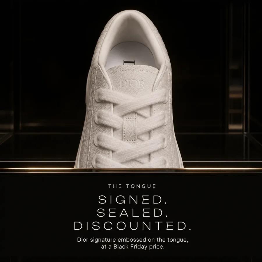 Signed, sealed, discounted: the Dior signature embossed on the tongue, at a Black Friday price.