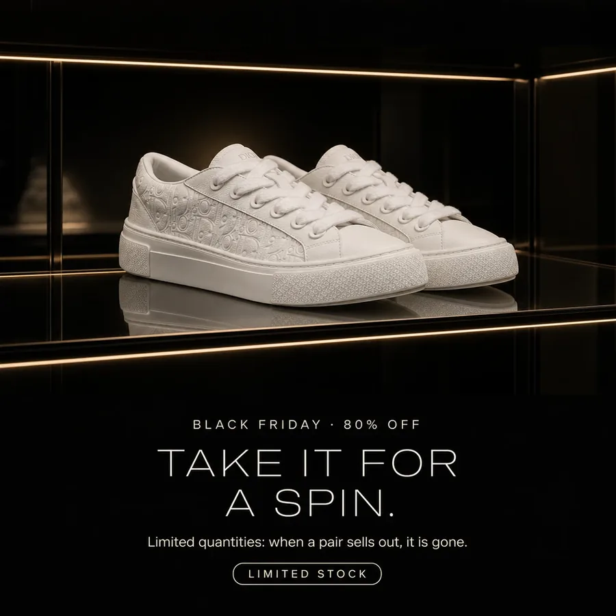 Black Friday, 80% off: take it for a spin. Limited quantities: when a pair sells out, it is gone.