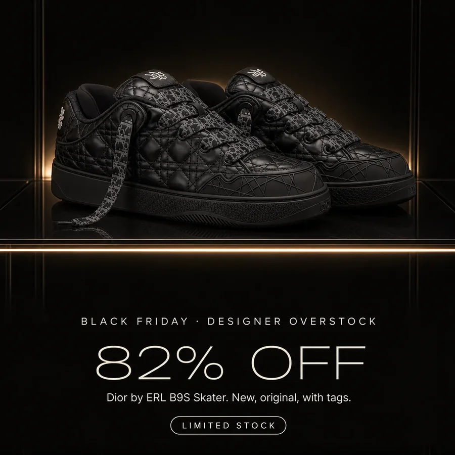Black Friday, designer overstock: 82% off the Dior by ERL B9S Skater, new, original, with tags. Limited stock.